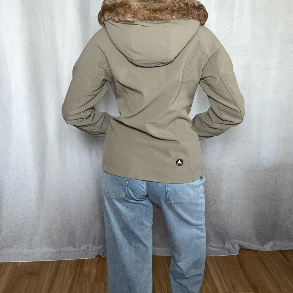 Marmot Women's Tan Ski Jacket with Faux Fur Hood